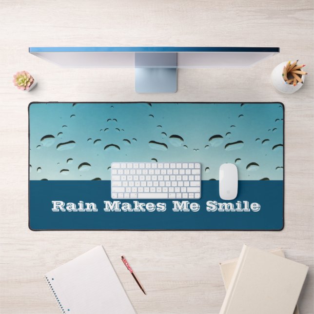 Rain Makes Me Smile Raindrops Photo Rainy Desk Mat (Office 1)