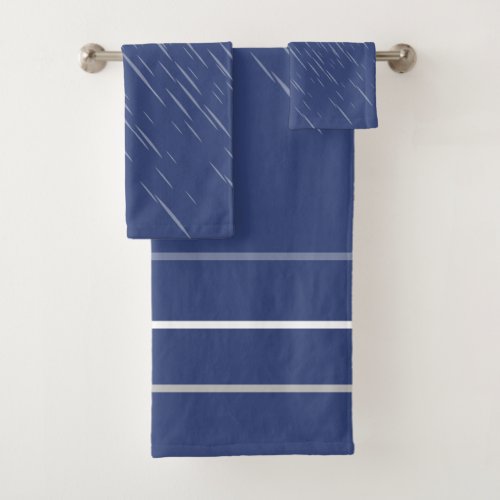 Rain Navy Blue Stripes Pattern Bath Towel Set