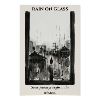 Rain on Glass — Sumi-e Ink Wash Poster
