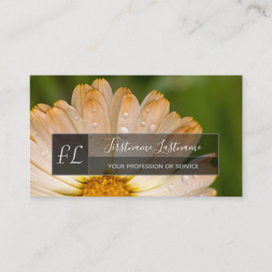 Rain on orange blossom gray rectangle monogram business card