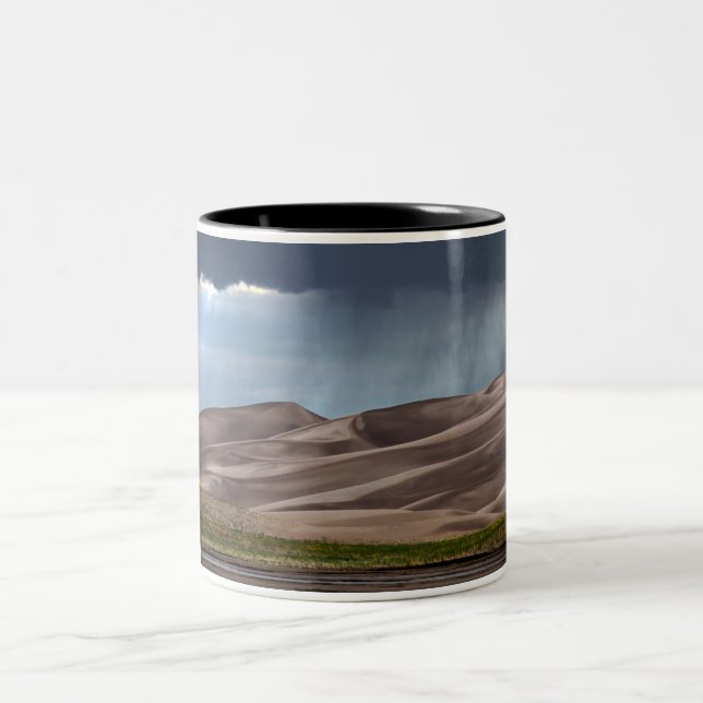 Rain on the Great Sand Dunes Two-Tone Coffee Mug (Center)
