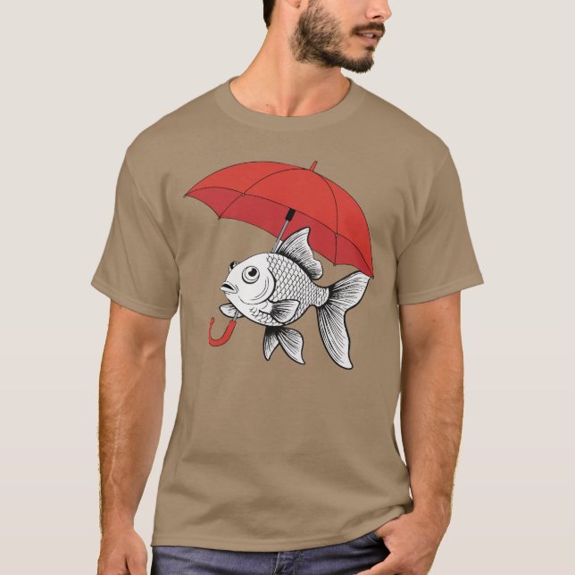 Rain or Shine – Fish with Umbrella Funny T-Shirt (Front)