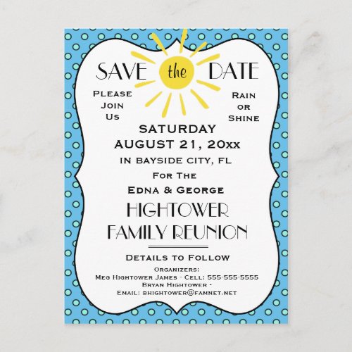 Rain or Shine ReunionParty or Event Save the Date Announcement Postcard