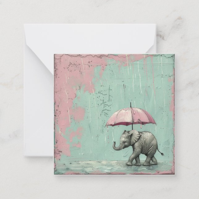 Rain or Shine, Send Smiles: Elephant Umbrellas Note Card (Front)