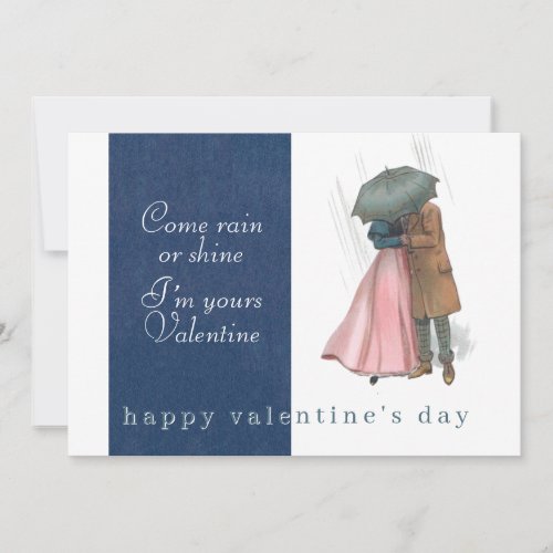 Rain or Shine Valentine Vintage Umbrella Couple  Holiday Card
