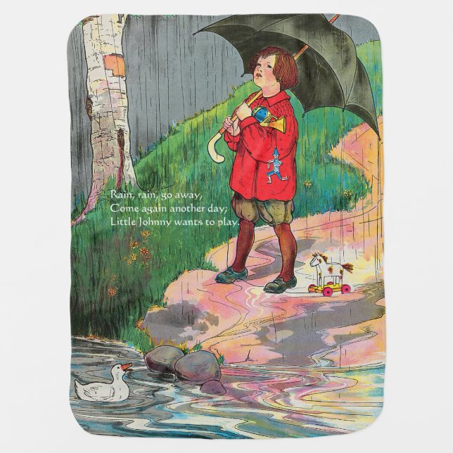 Rain, Rain, Go Away - Mother Goose Nursery Rhyme Baby Blanket (Front)