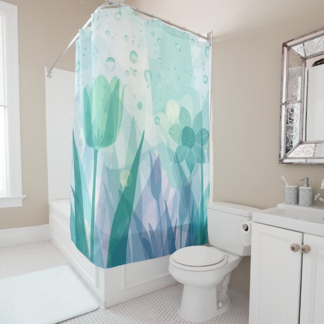 Rain Refreshed Daffodils Lavender Mint Seafoam Shower Curtain (In Situ)
