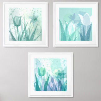 Rain Refreshed Daffodils Lavender Mint Seafoam Wall Art Sets