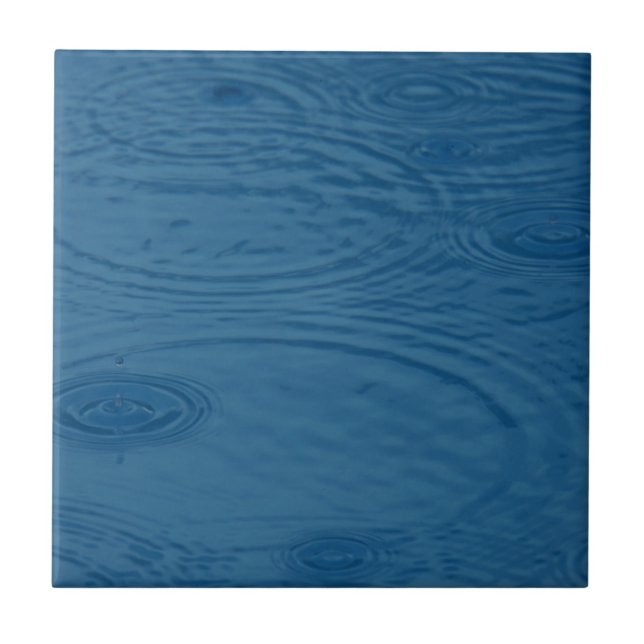 Rain Ripples (Blue Water Waves) Ceramic Tile (Front)