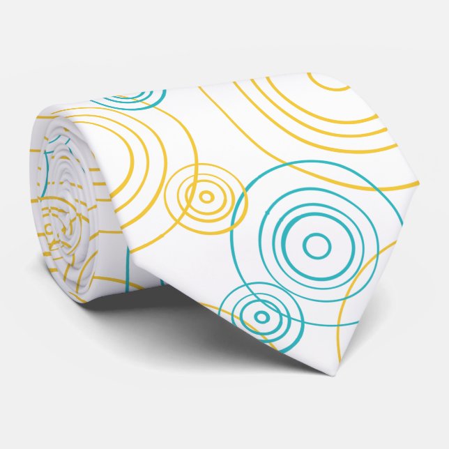 Rain Ripples pattern in Turquoise and Yellow Neck Tie (Rolled)