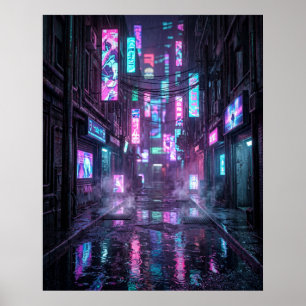 Rain Soaked Neon District Poster