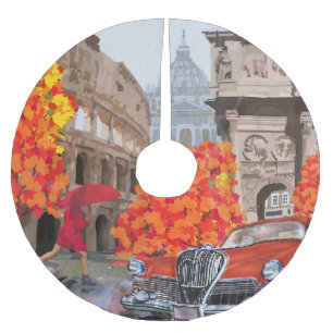 Rain-Soaked Rome Vintage Poster Brushed Polyester Tree Skirt