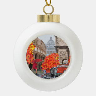 Rain-Soaked Rome Vintage Poster Ceramic Ball Christmas Ornament