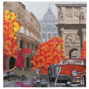 Rain-Soaked Rome Vintage Poster Cloth Napkin