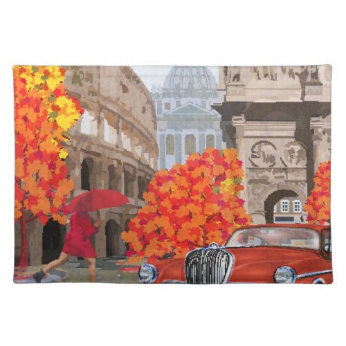 Rain_Soaked Rome Vintage Poster Cloth Placemat