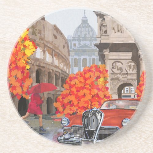 Rain_Soaked Rome Vintage Poster Coaster