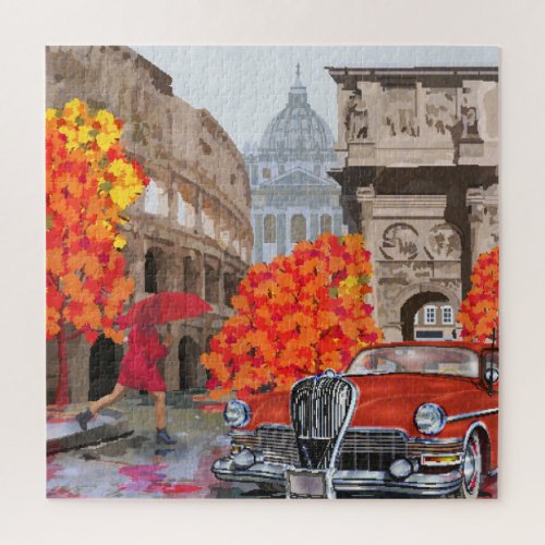 Rain_Soaked Rome Vintage Poster Jigsaw Puzzle