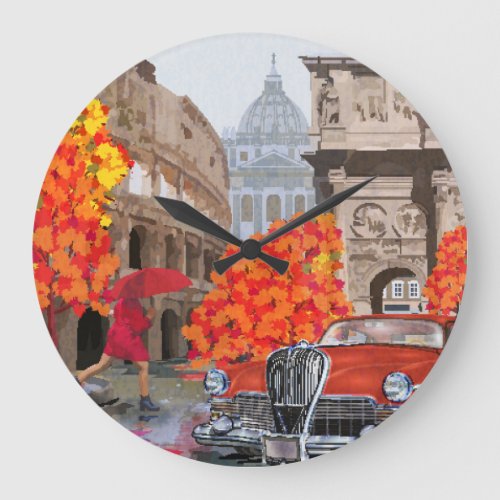 Rain_Soaked Rome Vintage Poster Large Clock
