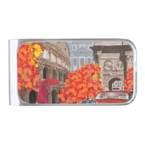 Rain_Soaked Rome Vintage Poster Silver Finish Money Clip