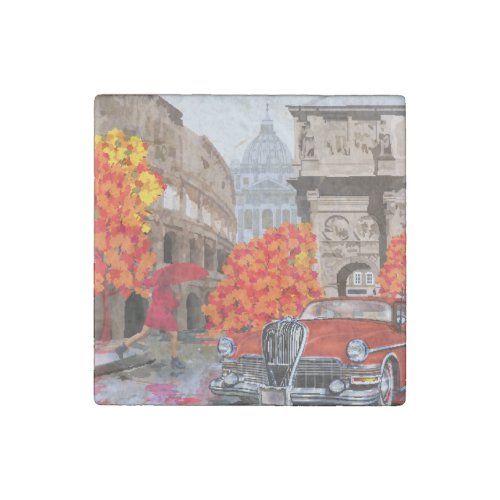 Rain_Soaked Rome Vintage Poster Stone Magnet