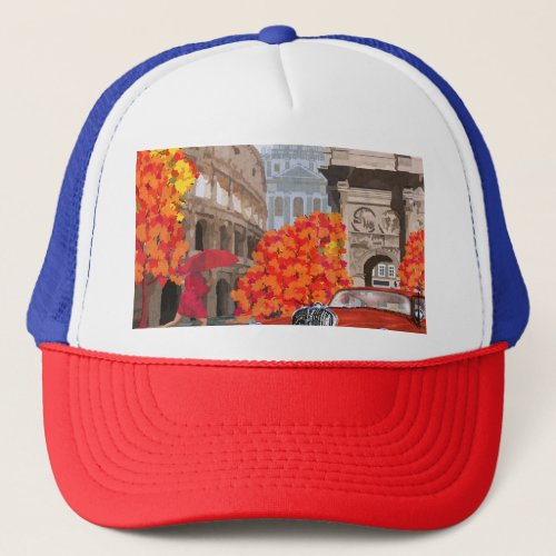 Rain_Soaked Rome Vintage Poster Trucker Hat