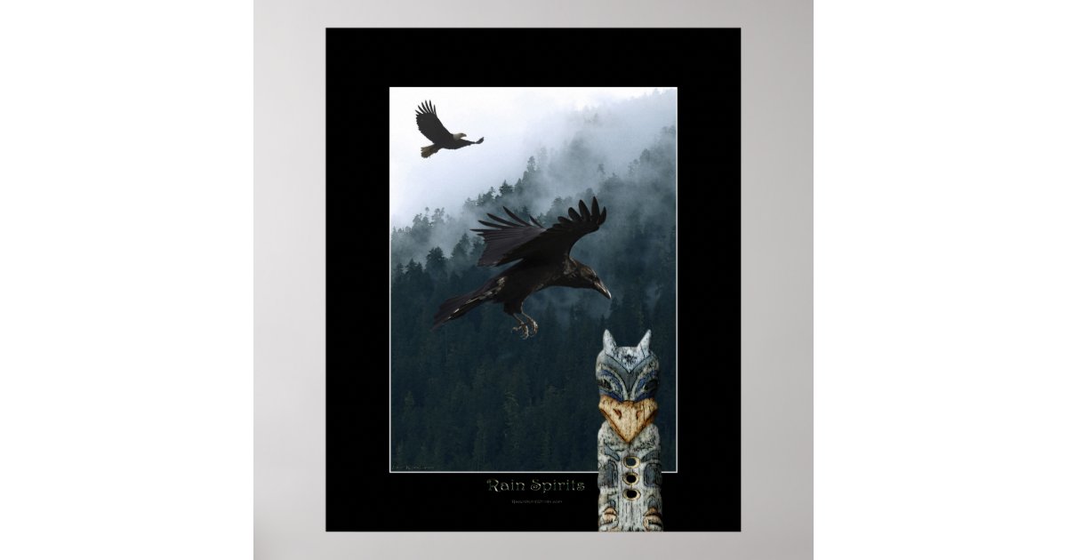RAIN SPIRITS Raven & Totem Pole Art Poster | Zazzle