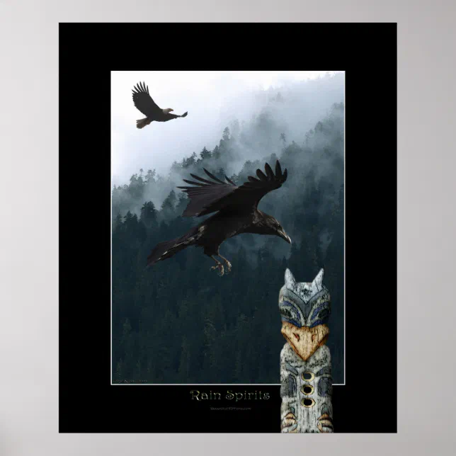 RAIN SPIRITS Raven & Totem Pole Art Poster | Zazzle