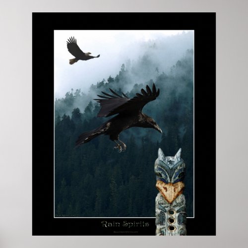 RAIN SPIRITS Raven  Totem Pole Art Poster