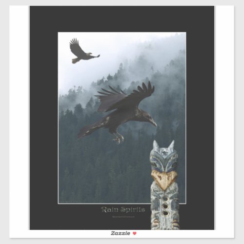 RAIN SPIRITS Raven  Totem Pole Art Poster Sticker