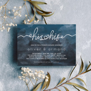 Rain Storm Watercolor His & His Couple's Shower Invitation