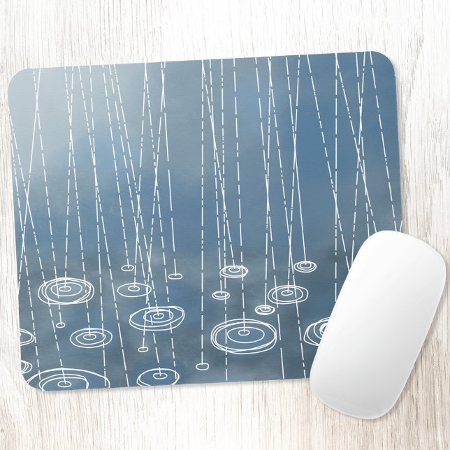 Rain Weather Blue Mouse Pad (Rainy weather fun art mousemat)