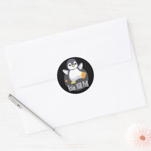 Rain will fall Kawaii funny baby penguin happy Classic Round Sticker