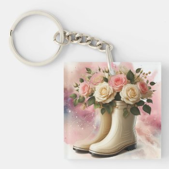 Rainboots And Roses Keychain by seashell2 at Zazzle
