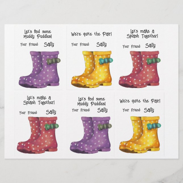 Rainboots, Wellies, Class Cards 6 Personalize Name (Front)