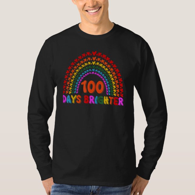 Rainbow 100 Days Brighter Teacher Student 100 Days T-Shirt (Front)