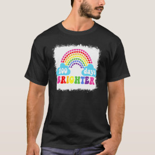 Rainbow 100 Days Brighter Teacher Student 100 Days T-Shirt