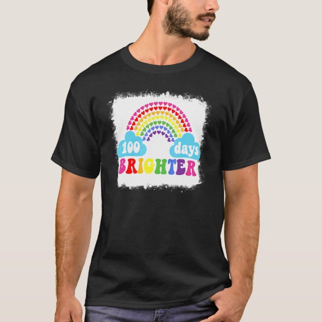 Rainbow 100 Days Brighter Teacher Student 100 Days T-Shirt (Front)