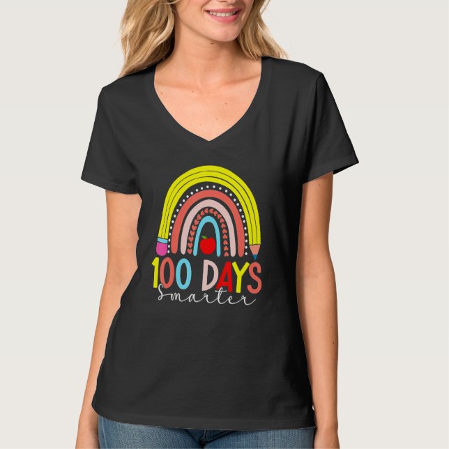 Rainbow 100 Days Smarter Happy 100 Days Of School  T-Shirt (Front)