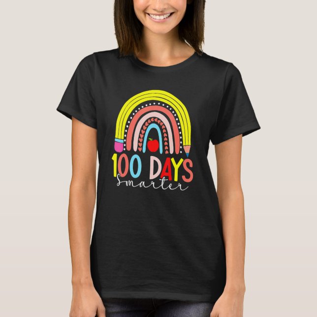 Rainbow 100 Days Smarter Happy 100 Days Of School  T-Shirt (Front)