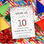 Rainbow 10 Year Old Birthday Party, 10th Birthday Invitation<br><div class="desc">Rainbow 10-year-old birthday / 10th birthday party invitations! Featuring your 10 year old boy or girl's party details and a "10" in confetti,  with fun rainbow colored confetti circles sprinkling from the top of these cute invites</div>