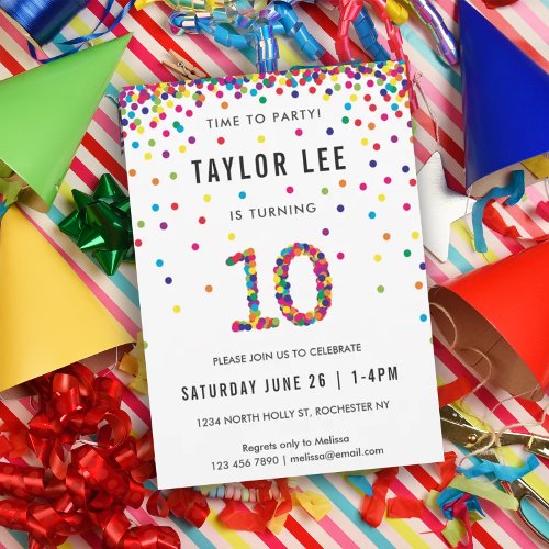 Rainbow 10 Year Old Birthday Party 10th Birthday Invitation