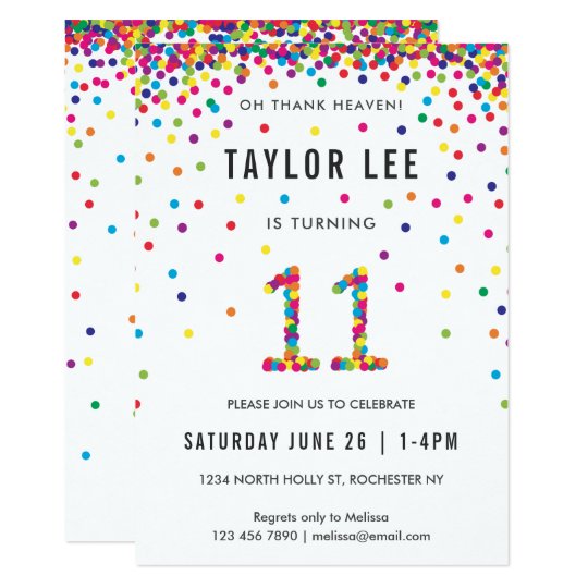 Rainbow 11 Year Old Birthday Party, 11th Birthday Invitation