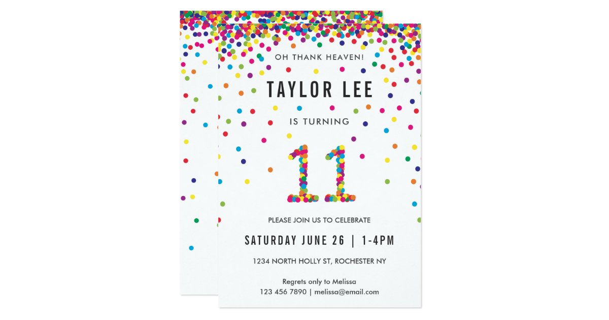 Rainbow 11 Year Old Birthday Party 11th Birthday Invitation