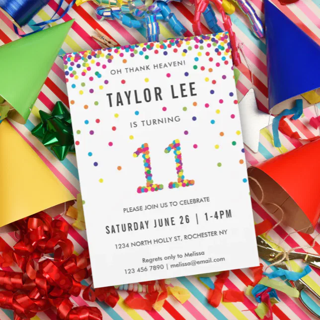 Rainbow 11 Year Old Birthday Party 11th Birthday Invitation Zazzle