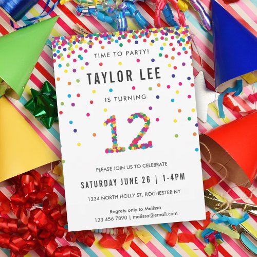 Rainbow 12 Year Old Birthday Party 12th Birthday Invitation