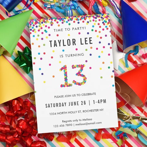 Rainbow 13 Year Old Birthday Party 13th Birthday Invitation
