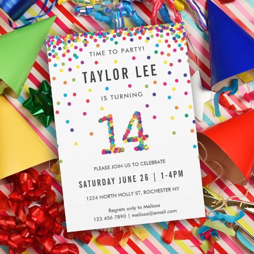 Rainbow 14 Year Old Birthday Party 14th Birthday Invitation