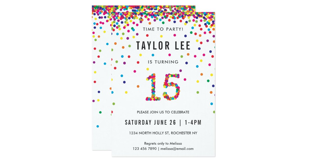 Rainbow 15 Year Old Birthday Party 15th Birthday Invitation Zazzle Com