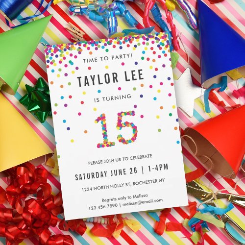 Rainbow 15 Year Old Birthday Party 15th Birthday Invitation