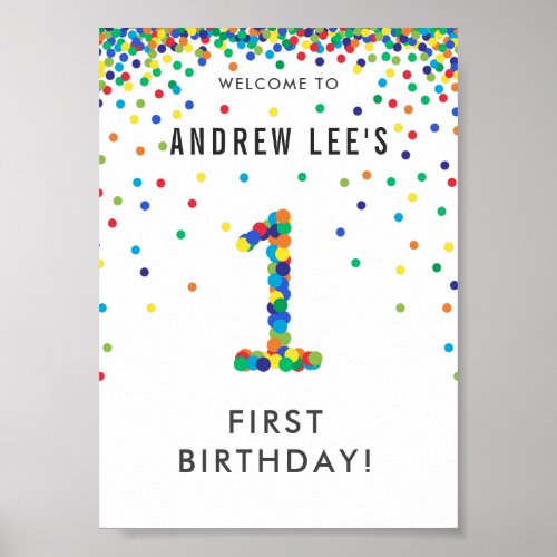 Rainbow 1 Year Old Birthday Party Welcome Poster